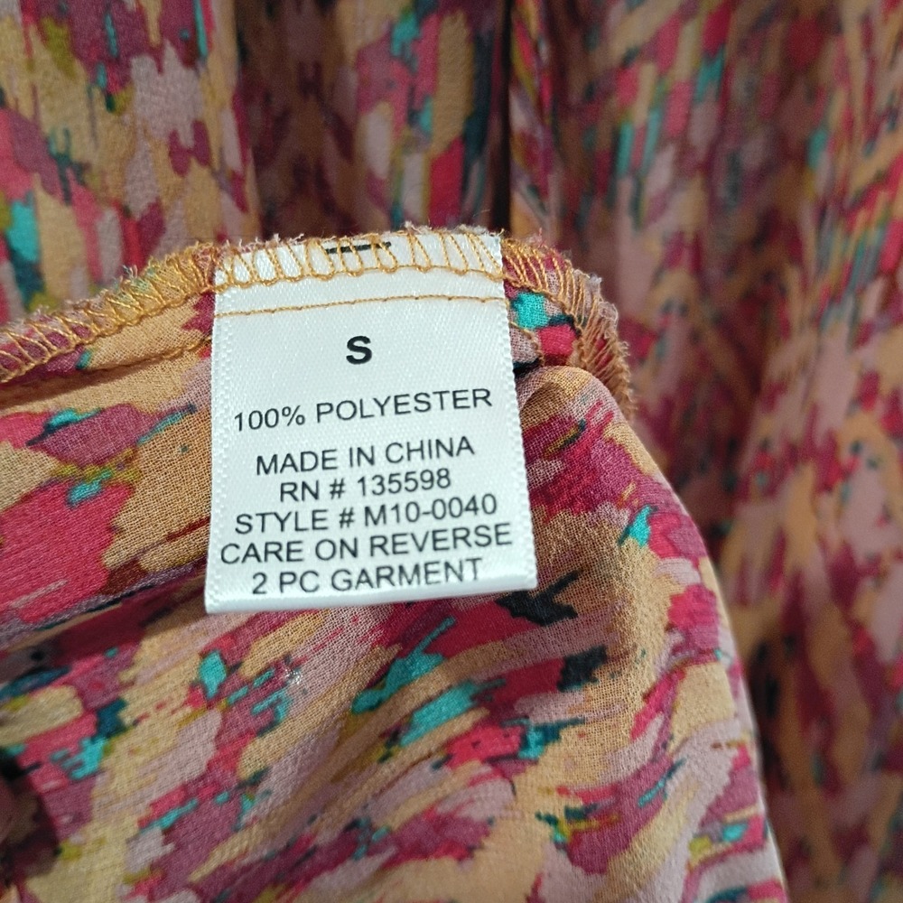 Cure Women's Size Small Coral Multicolor Boho Sheet Swimsuit Tie Up Cover EUC‎ - Picture 8 of 9